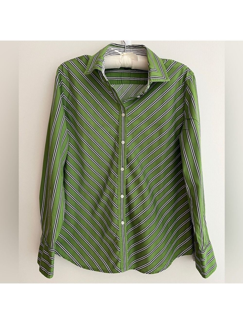 JONES NEW YORK Button Front Long Sleeve Shirt Chevron Diagonal Stripe Office